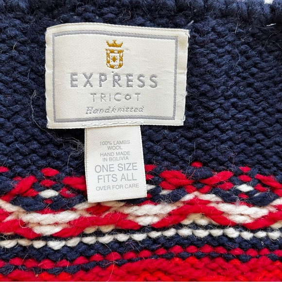 EXPRESS TRICOT HAND KNITTED 100% LAMBS WOOL VINTAGE SWEATER GEOMETRIC STYLISH - Picture 3 of 7